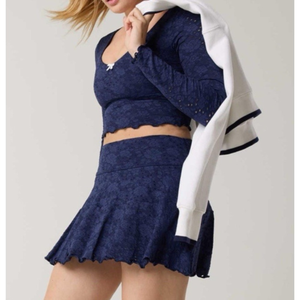 Aerie Real Me Womens S Top Blue Lace M Skort Skirt Crop Top Set Coquette Y2K